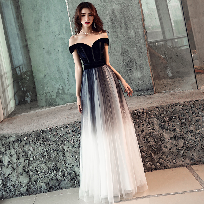 Black v neck tulle velvet long prom dress, evening dress · Little Cute