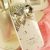 Bling Big Crystal Butterfly With Small Crystals On White Case For iPhone 4