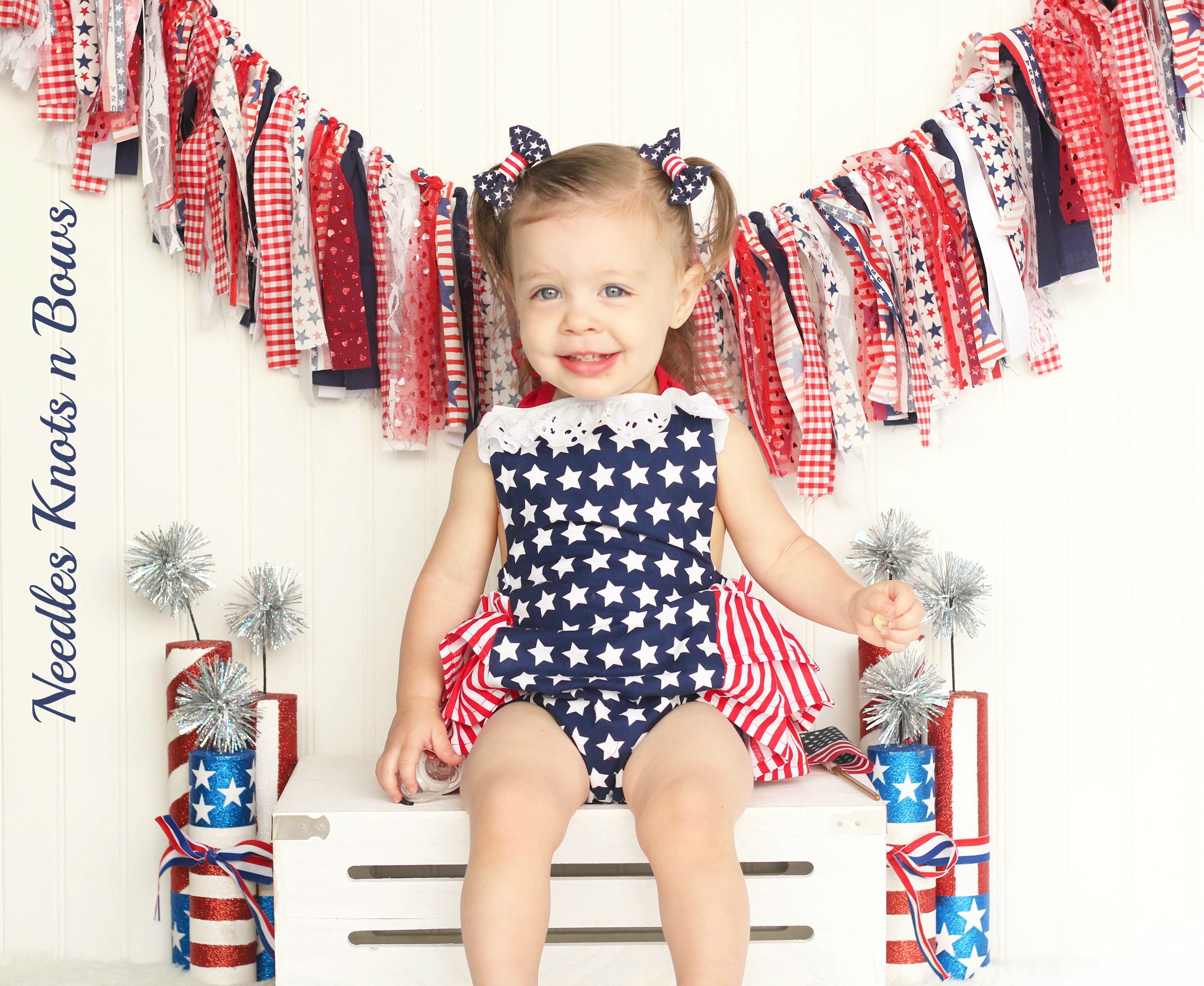 Girls 4th of July Patriotic Romper, Baby Girls July Fourth Outfit, Stars n Stripes, All American 