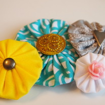 Teal, yellow and grey cluster with bling
