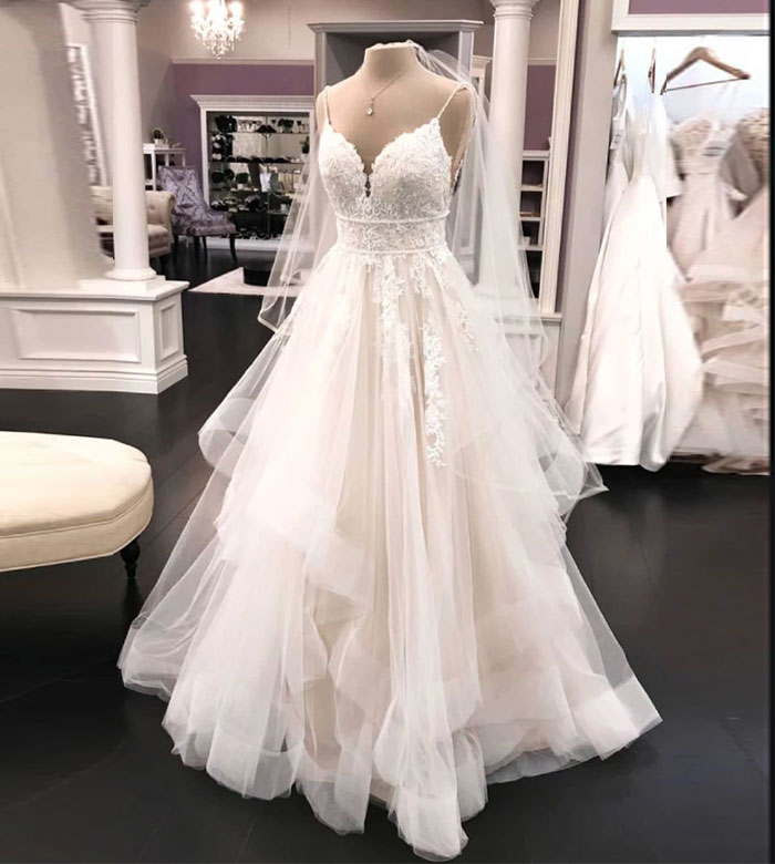 White tulle lace long prom dress, wedding dress on Storenvy