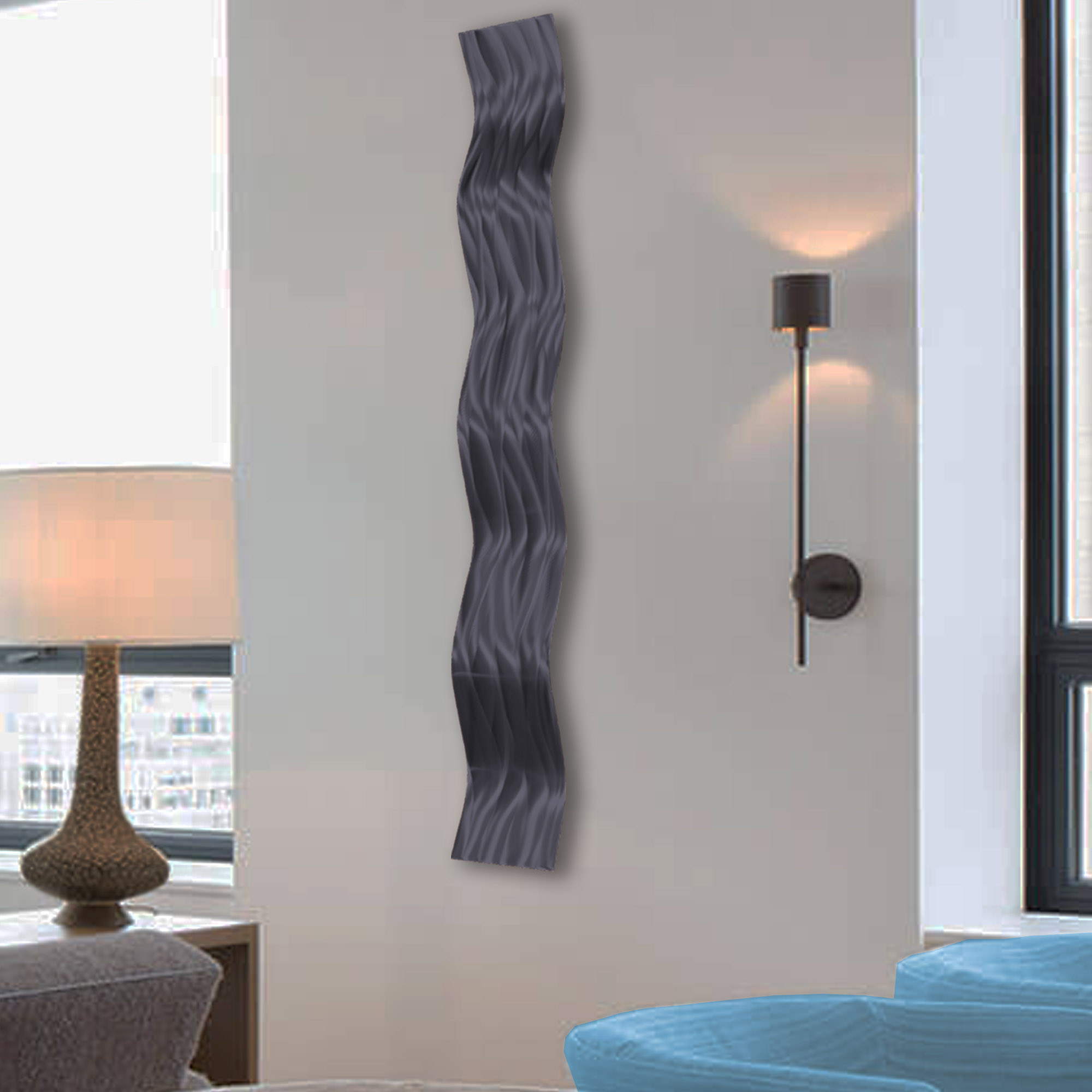 Affinity Black Metal Wall Sculpture Art, Wavy Pieces, Abstract