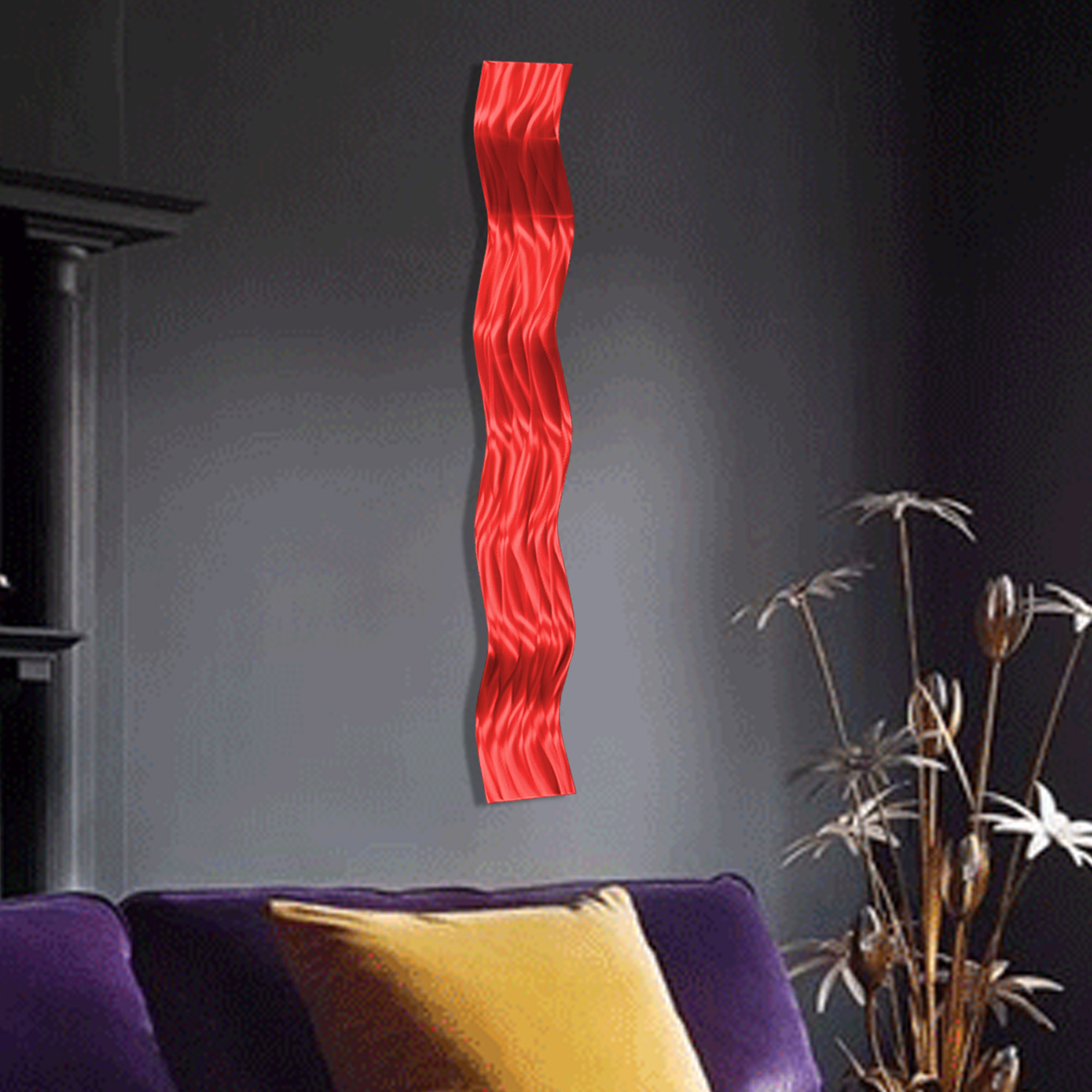 Affinity Red Metal Wall Sculpture Art, Wavy Pieces, Abstract