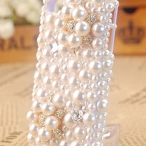 New Bling White Pearls Flower With All Pearls On Transparent Case For Apple iPhone 4 (#318)