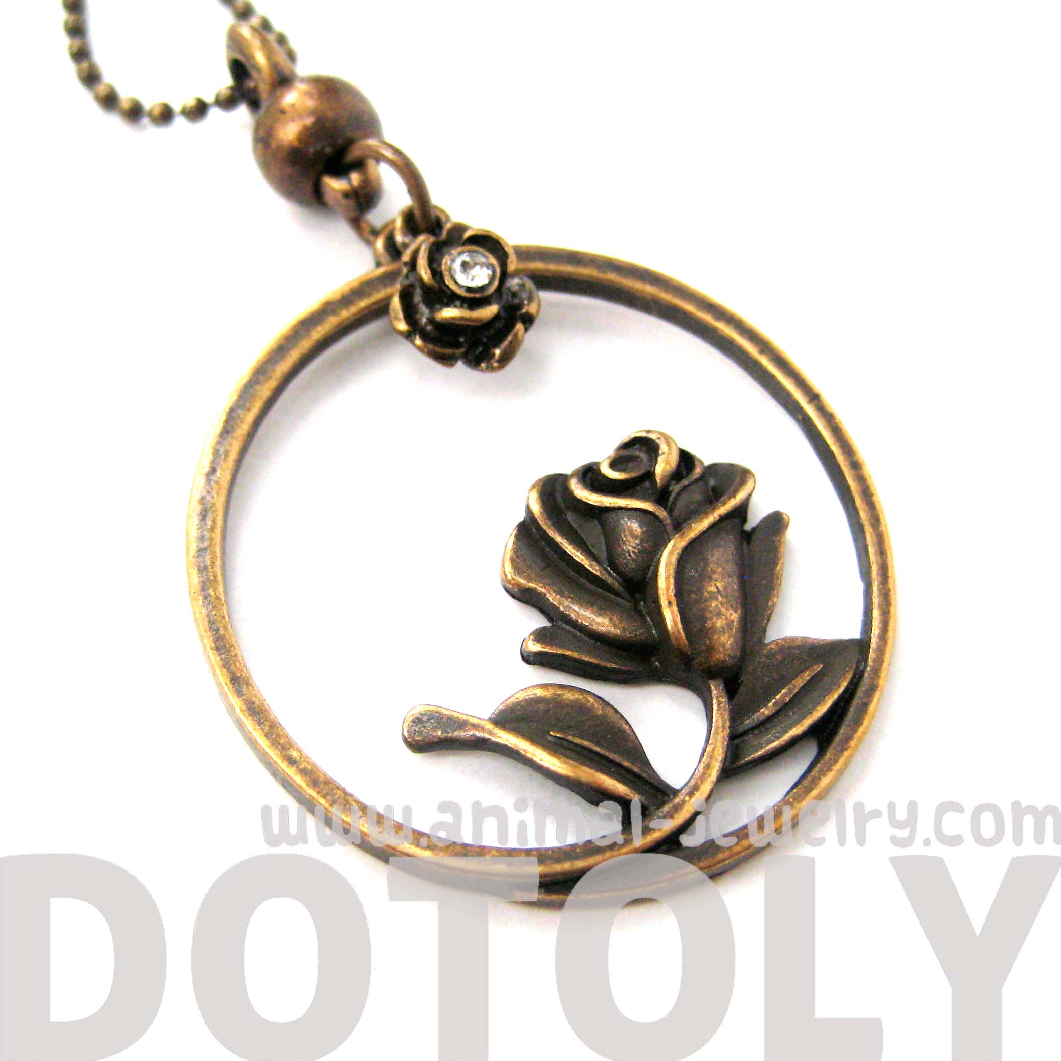 Beauty and the Beast Inspired Simple Rose Round Necklace in Bronze