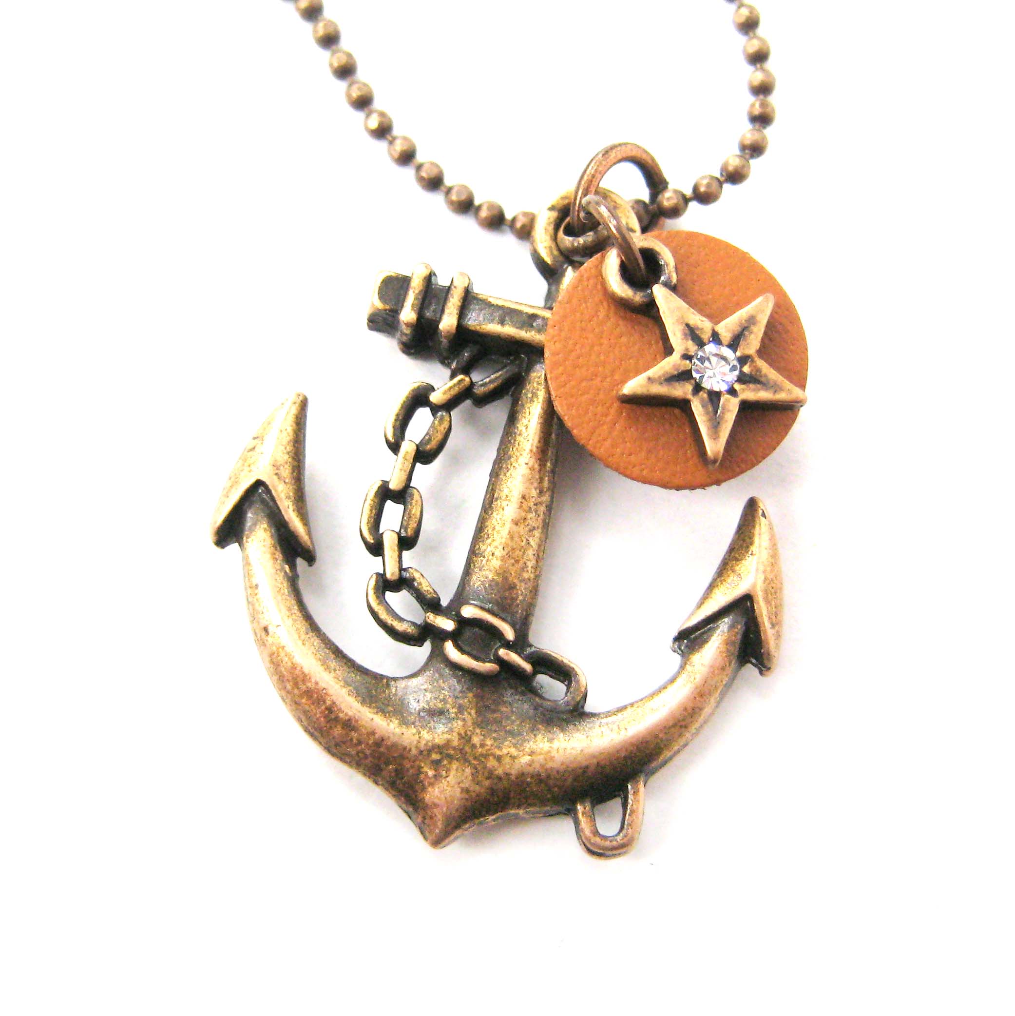 Nautical Anchor and Star Pendant Necklace in Brass on Storenvy