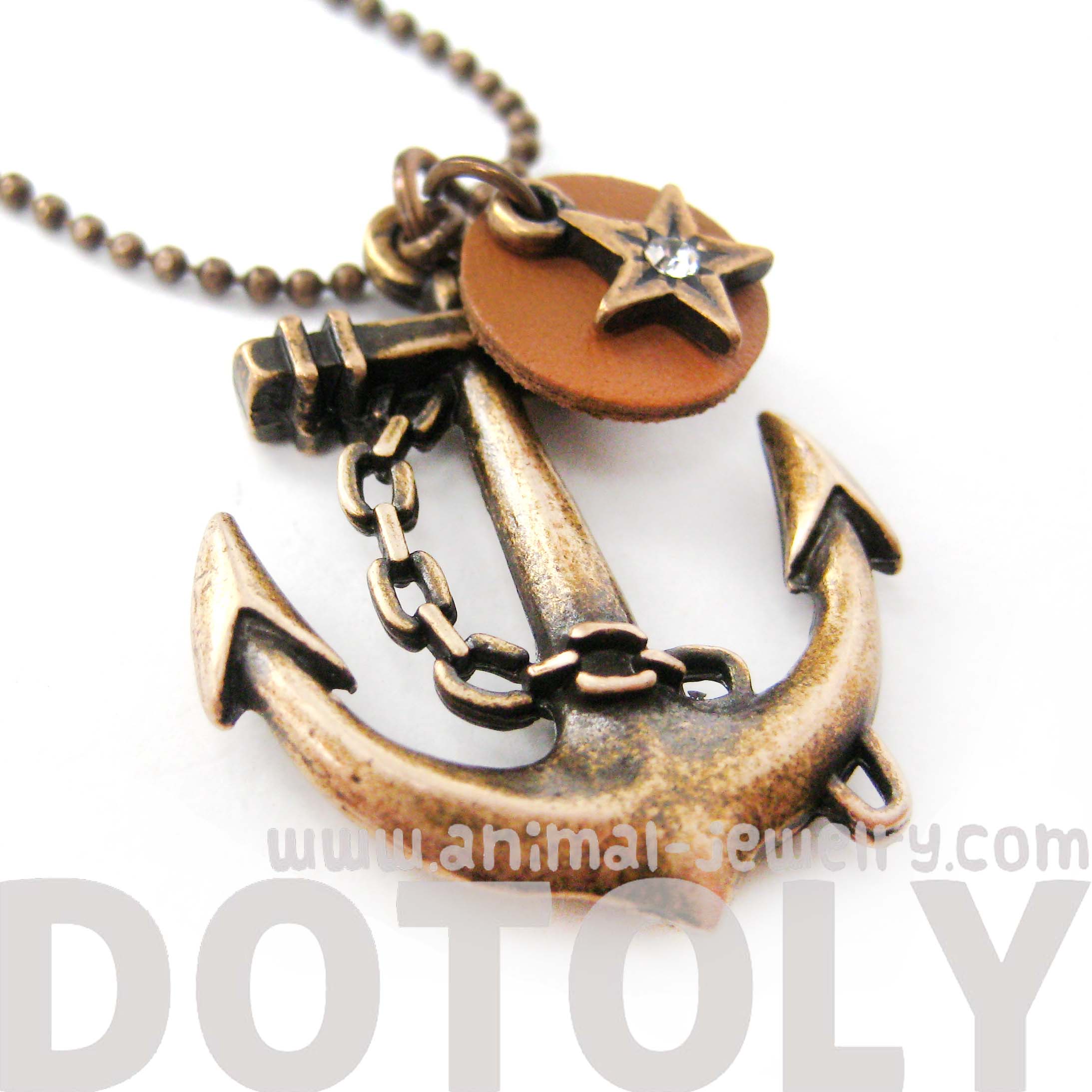 Nautical Anchor and Star Pendant Necklace in Brass on Storenvy