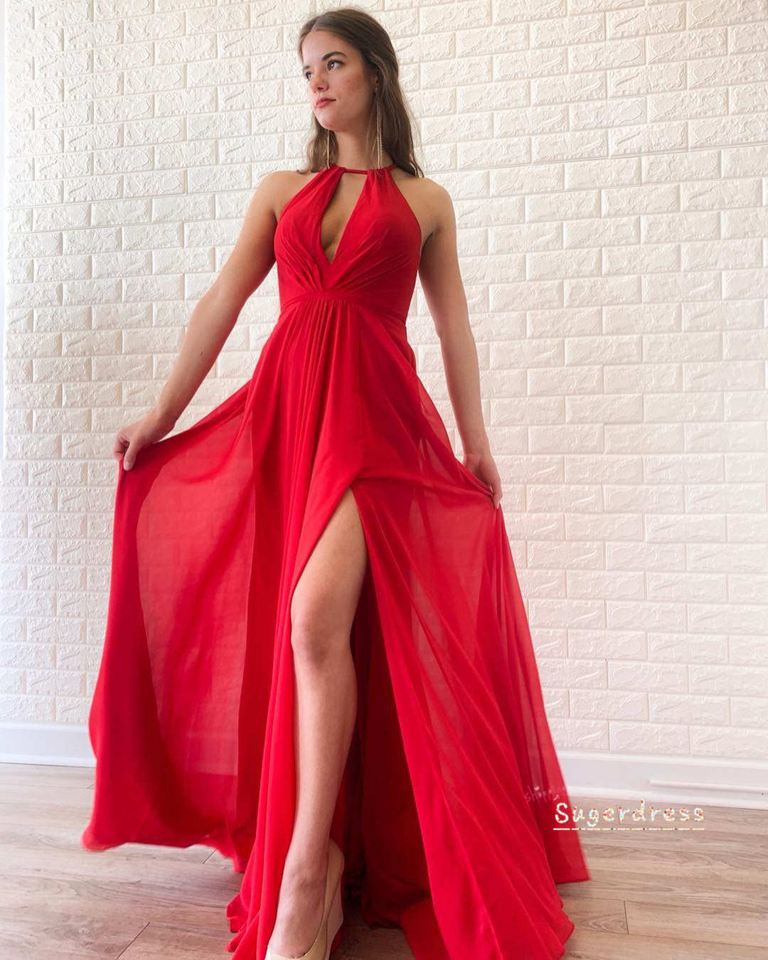Halter Red Long Flowy Prom Dress Â· Sugerdress Â· Online Store Powered by Storenvy