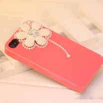 New Bling Crystal White Pearls Daisy Rose Pink iPhone 4/4S Case