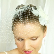 Ivory Birdcage Veil made from 8 inch French Netting - Thumbnail 2