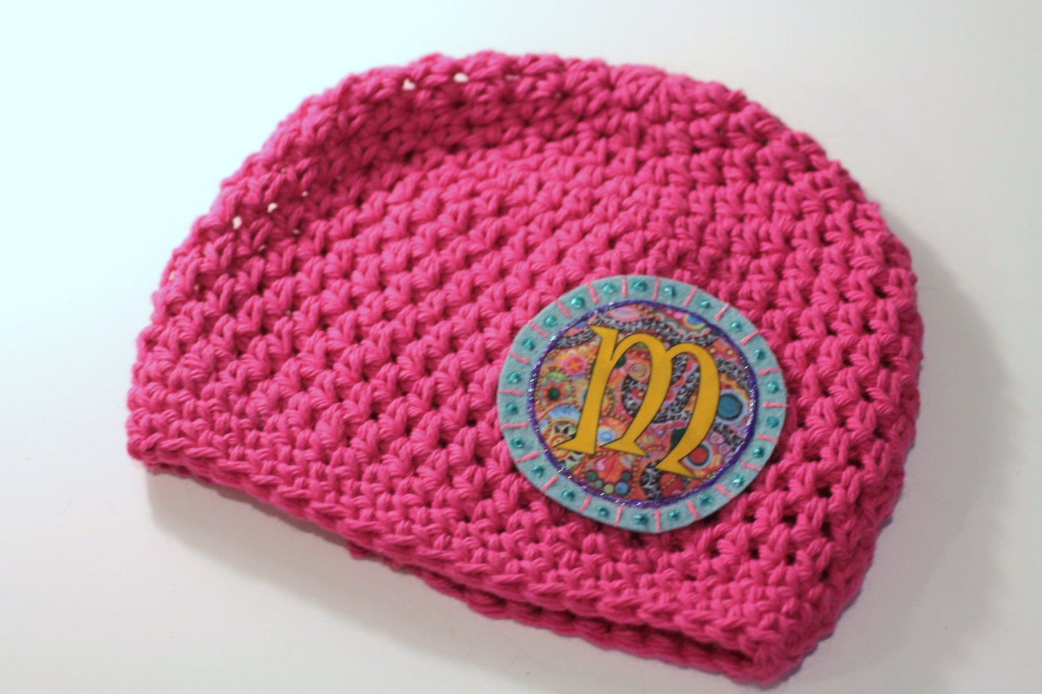 Beanie, Girls Hat, Crochet Cotton Beanie with Applique Initial Letter ...