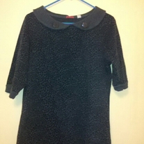 Lux Grey Retro Leopard Print Mini Dress with Peter Pan Collar L