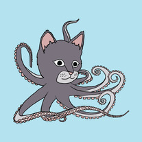 Cat octopus, 5x5 print