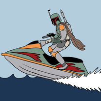 Boba Fett riding a jet ski, 5x7 print