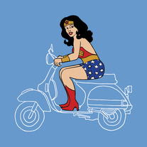 Wonder Woman riding invisible Vespa, 5x7 print