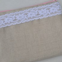 Square Linen & Lace Zippered Pouch 
