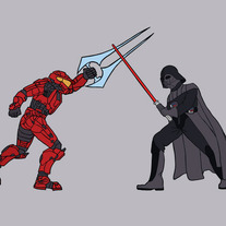 Halo Soldier fighting Darth Vader, 5x7 print