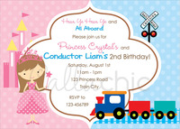 Princess and train invitation printable - twin/joint birthday party