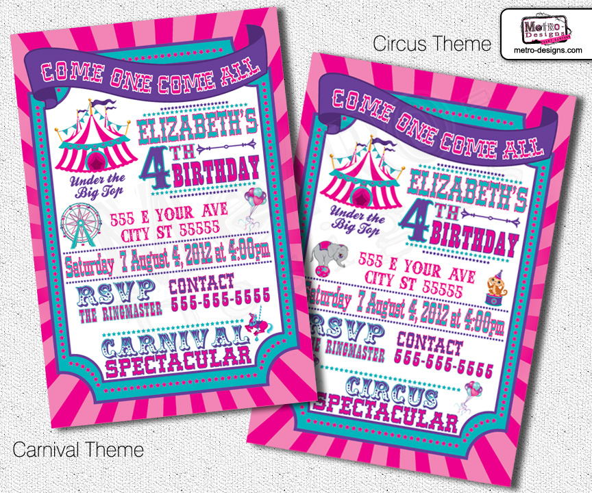 Carnival Party Invitations For Girls Sold By Metro Events Party