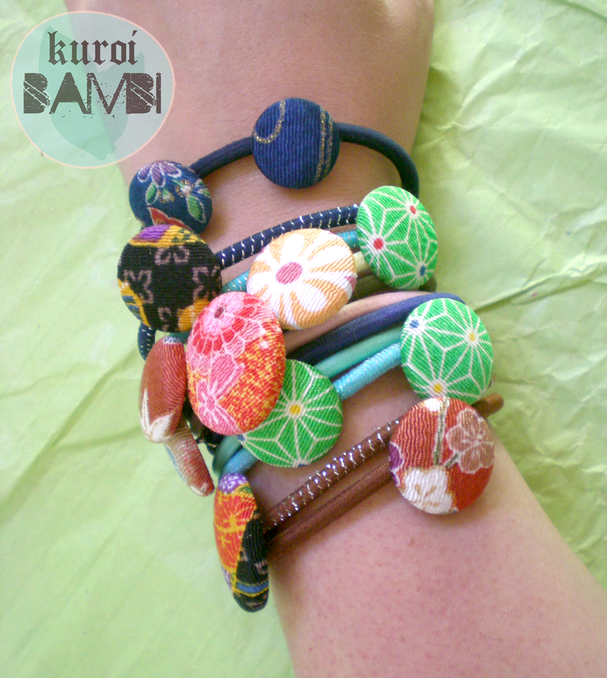 Japanese Kimono Fabric Hair Ties Pack 3 Kuroi Bambi Online