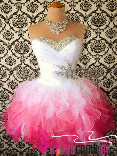 Sexy Ball Gown Ombre White Pink Tulle Short Homecoming