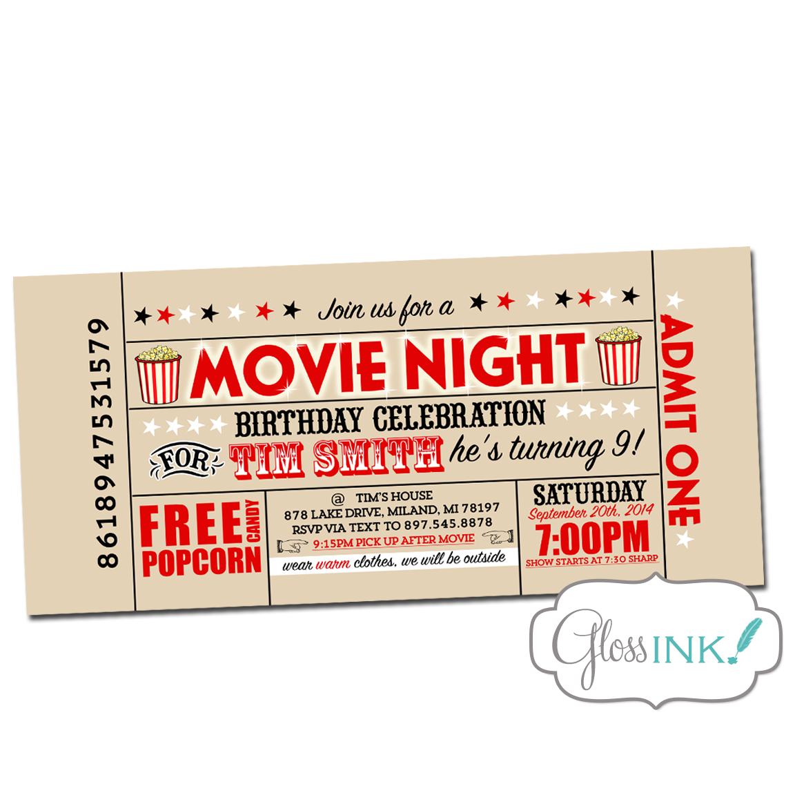 movie birthday party invitation