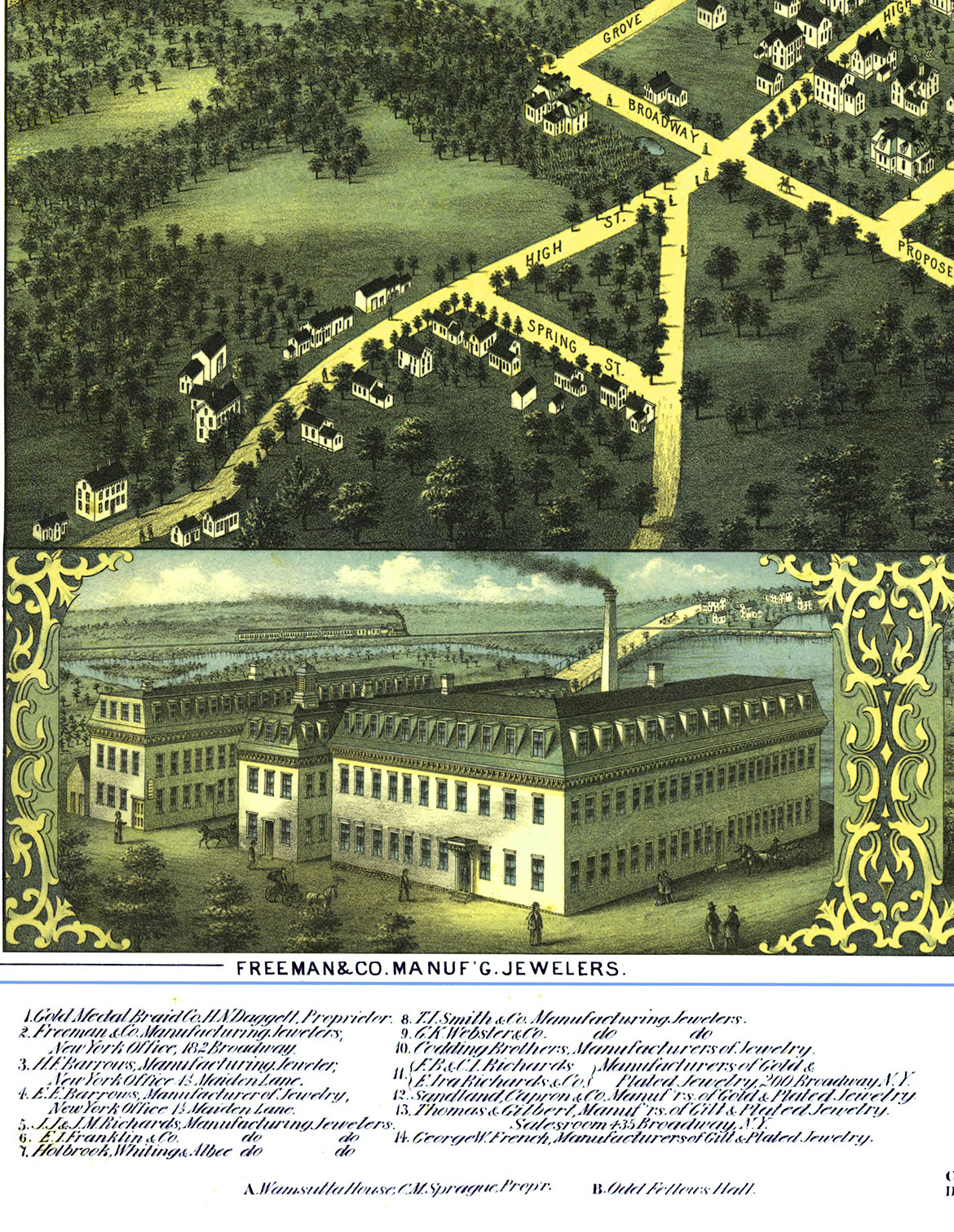 North Attleborough, MA in 1878 Bird's Eye View, Aerial, Panorama