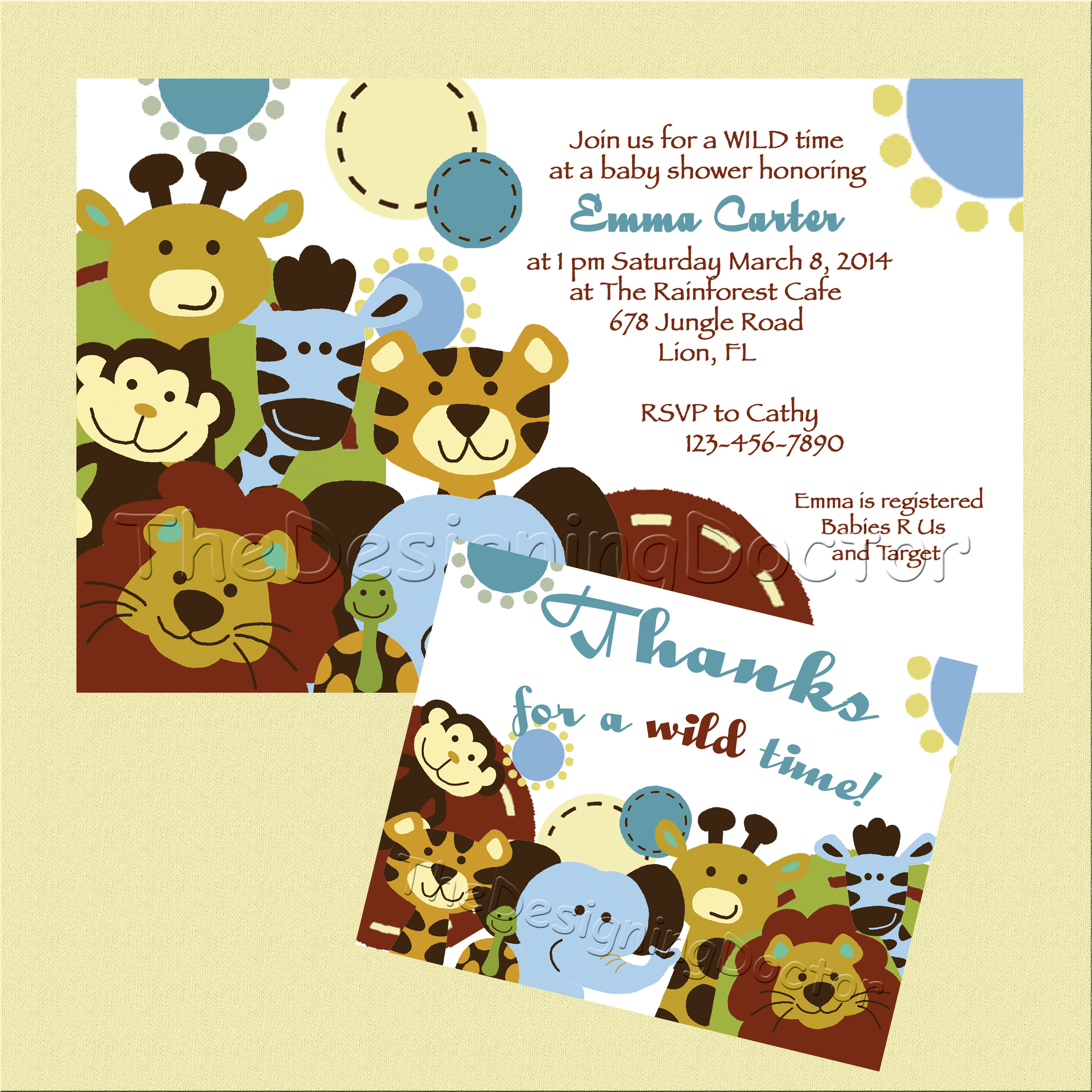 Jungle Tales Safari Animal Baby Shower Invitation And Thank You