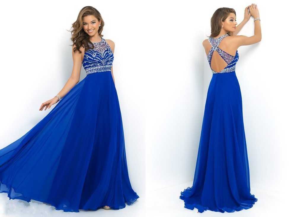 Royal Blue Chiffon Dress with Sleeves