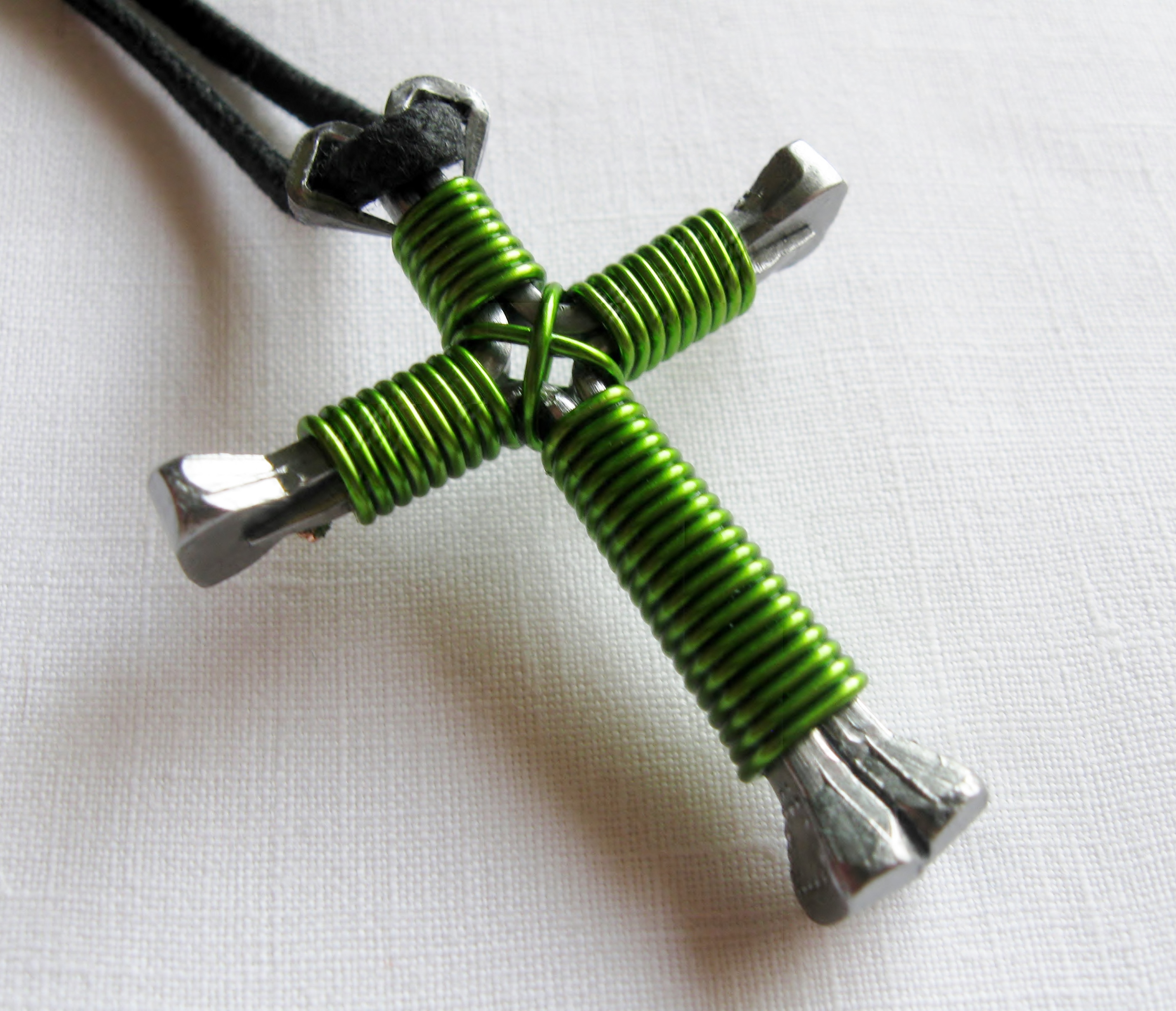 Nailcrosses Lime Green Horseshoe Nail Cross Necklace