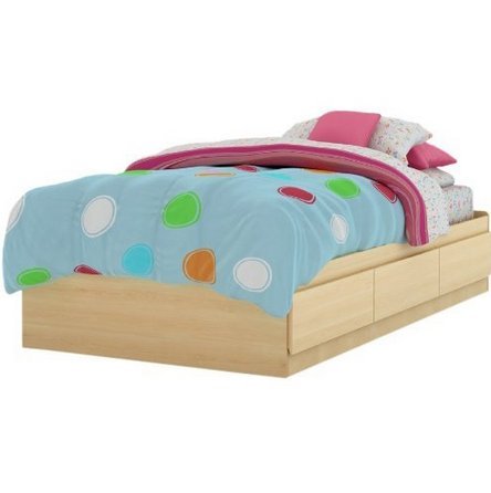 Twin Platform Bed Frame With Storage Drawers In Natural Maple