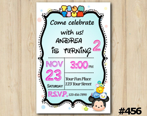 Tsum Tsum Invitation Birthday Party Custom Printable 456 Diy