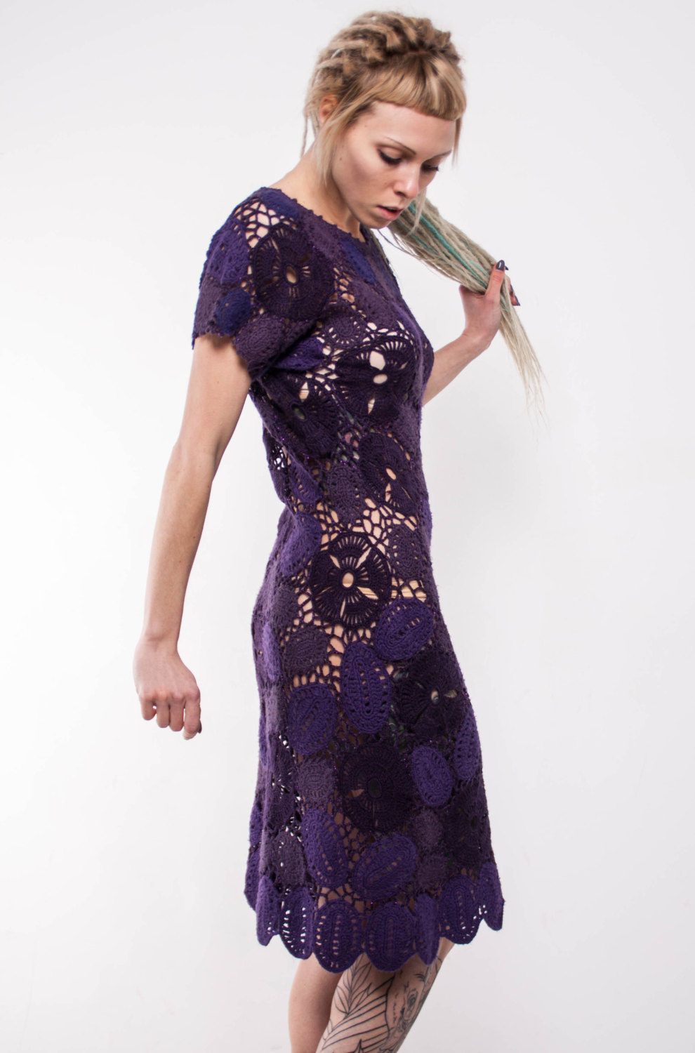 purple crochet dress