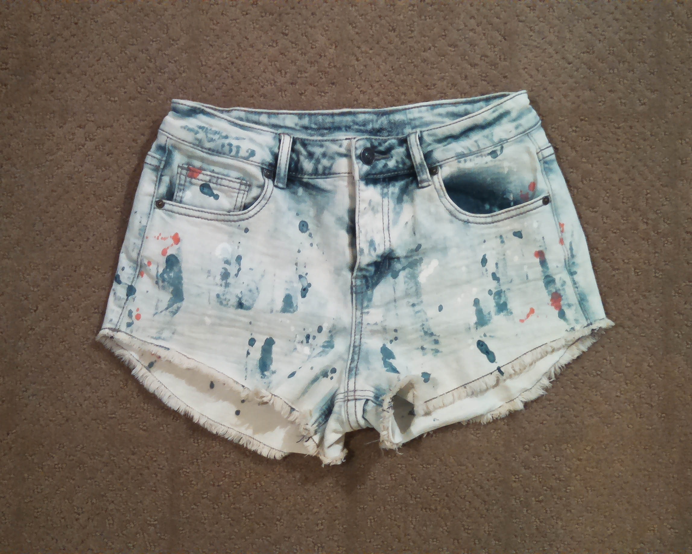 paint splatter denim shorts