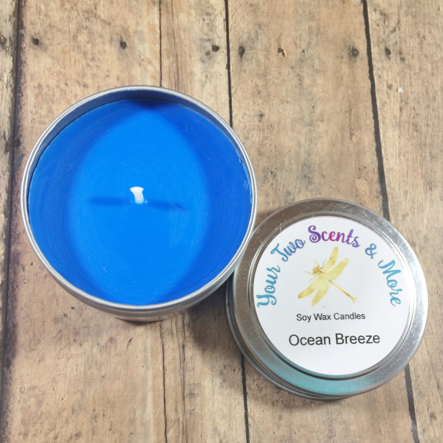 Ocean Breeze 4 Oz Candle Tins, Scented Soy Candles, Handmade Candles, Soy Wax Candle, Natural