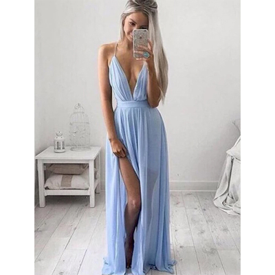 new sexy prom dress spaghetti strap bandage back deep v neck side split green