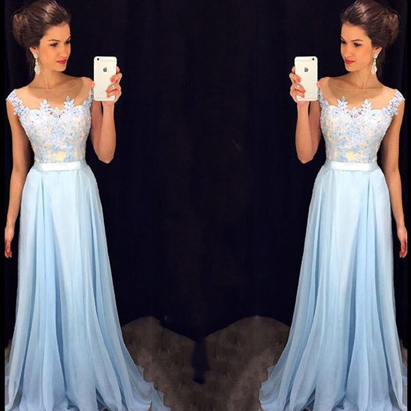 light blue lace prom dress