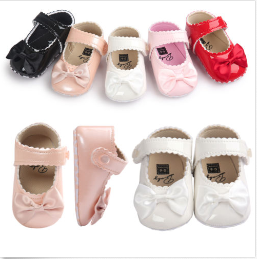 Newborn Baby Girls Bow Anti-slip Leather Crib Shoes Moccasin Soft Sole Prewalker
