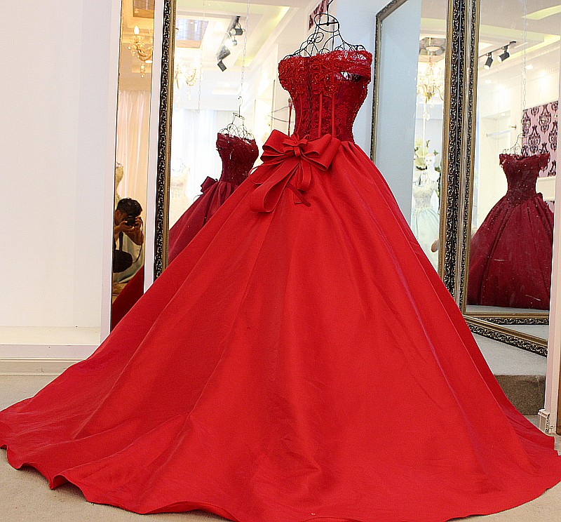 Red Wedding Dress with Short Sleeves