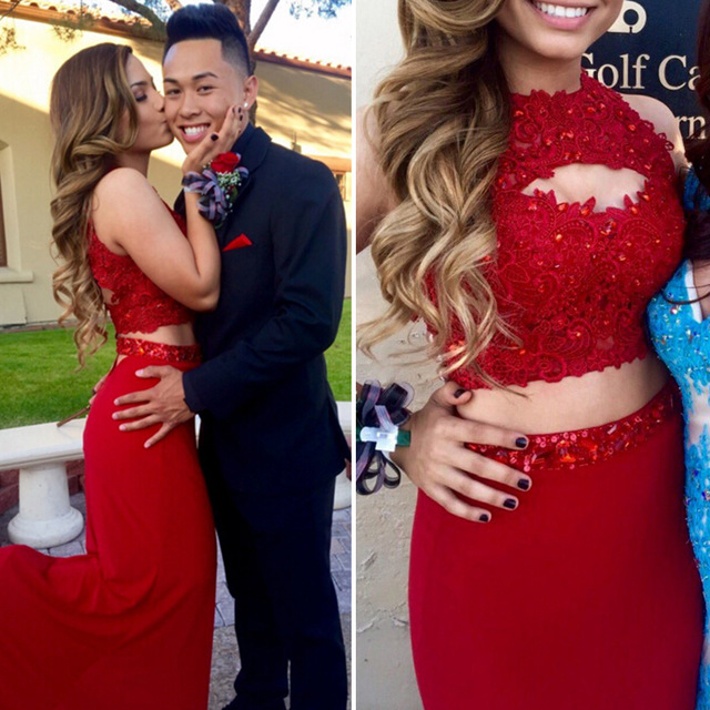 red 2 piece formal dress