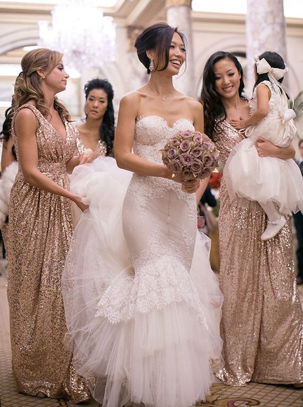 Matte gold hotsell sequin bridesmaid dress