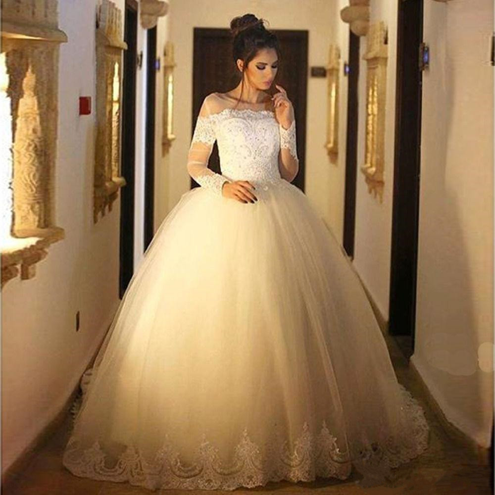 long sleeve net wedding dresses