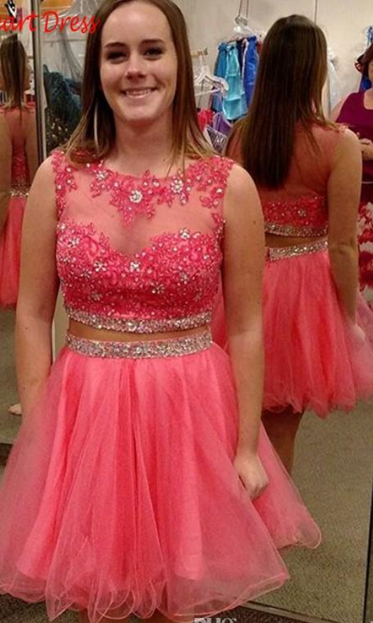 Melon with Pink Tulle Prom Dresses