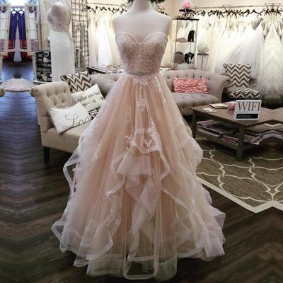 A Line Lace Appliques Sweetheart Champagne Wedding Dresses Ruffles Skirt Charming Dressy Online Store Powered By Storenvy
