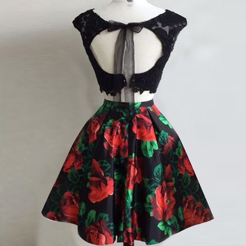 black floral homecoming dress