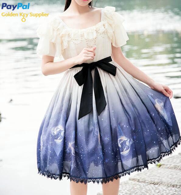 Lolita Bowknot Galaxy Cosplay Dress 
