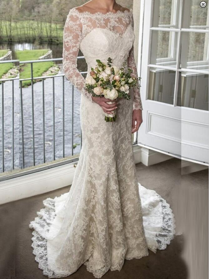 long sleeve lace sheath wedding dress