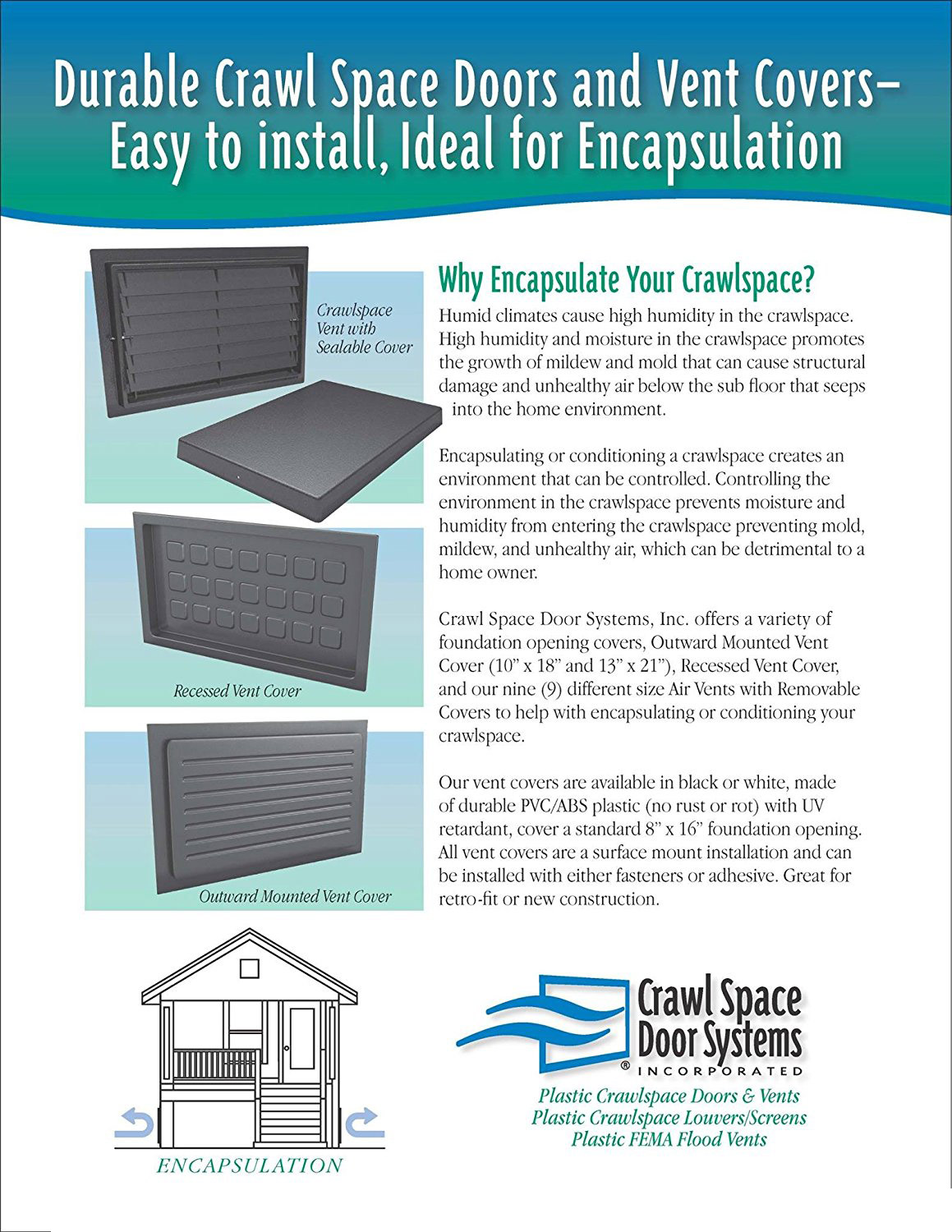 Crawl Space Vent Cover Outward Mounted White 10 X18