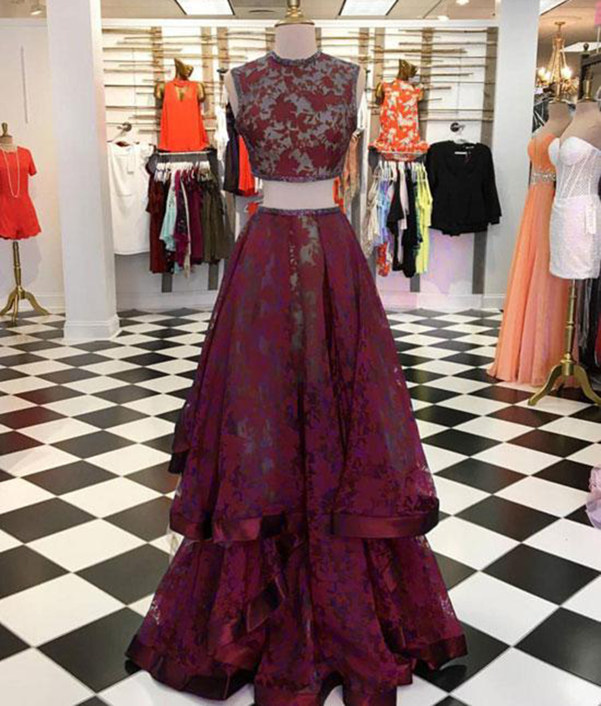 deep red lace dress