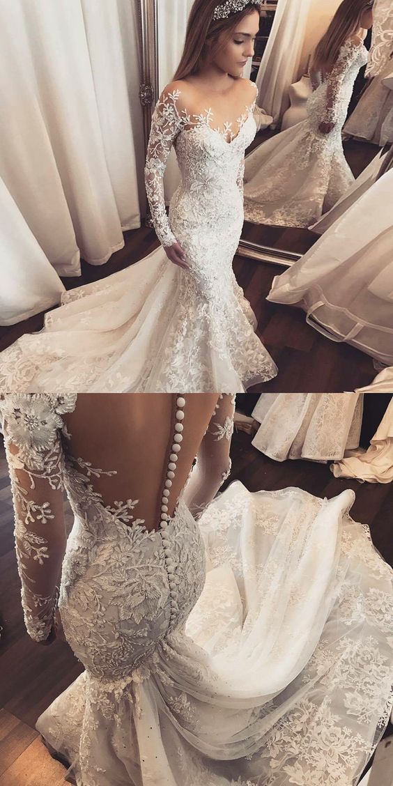 Illusion Wedding Dresses with Sleeves